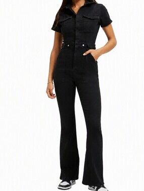 NWT Good American  Black Denim Fit For Success Bootcut Utility Jumpsuit Size 2XL